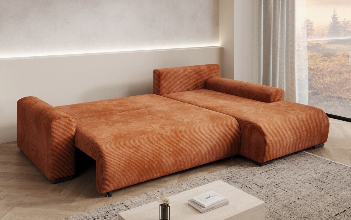 Designer Sofa Hanna mat Schlooffunktioun an Stauraum