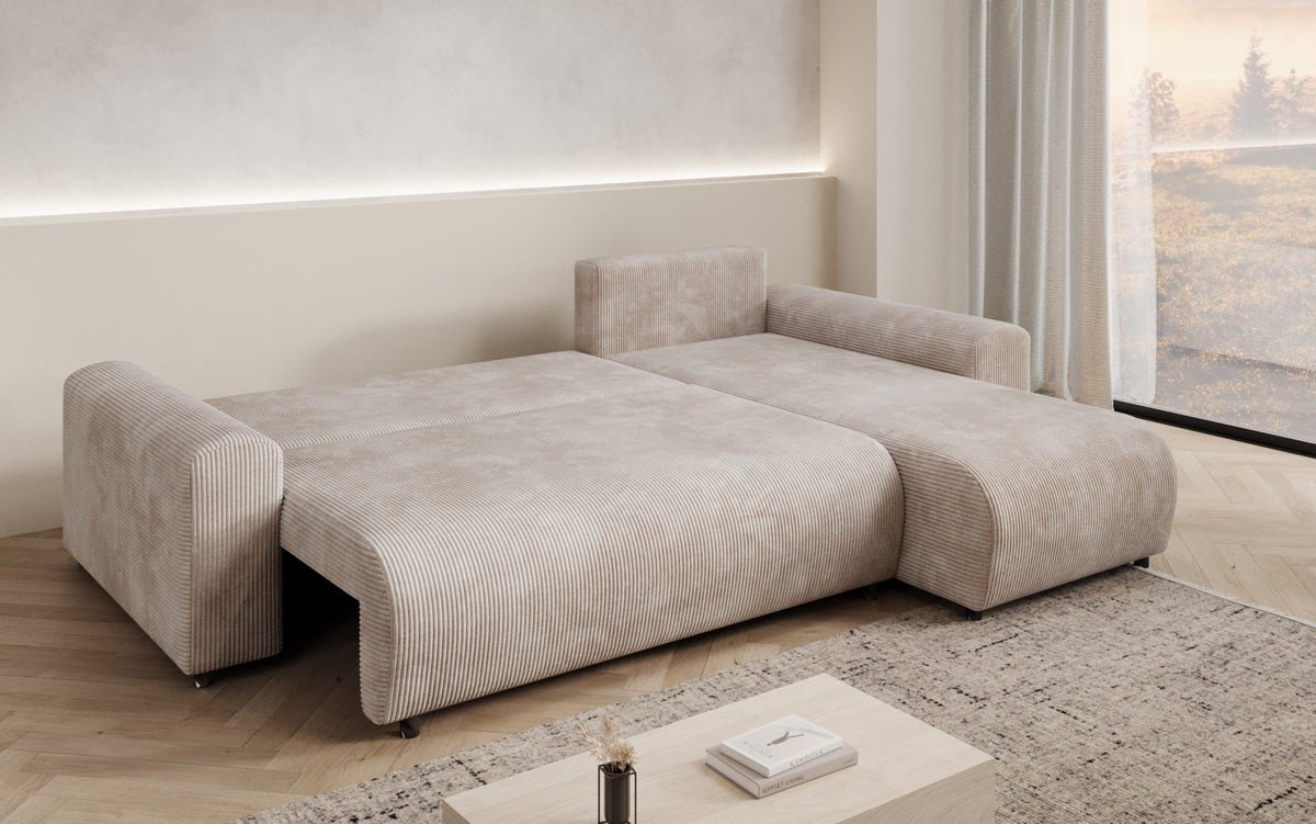 Designer Sofa Hanna mat Schlooffunktioun an Stauraum