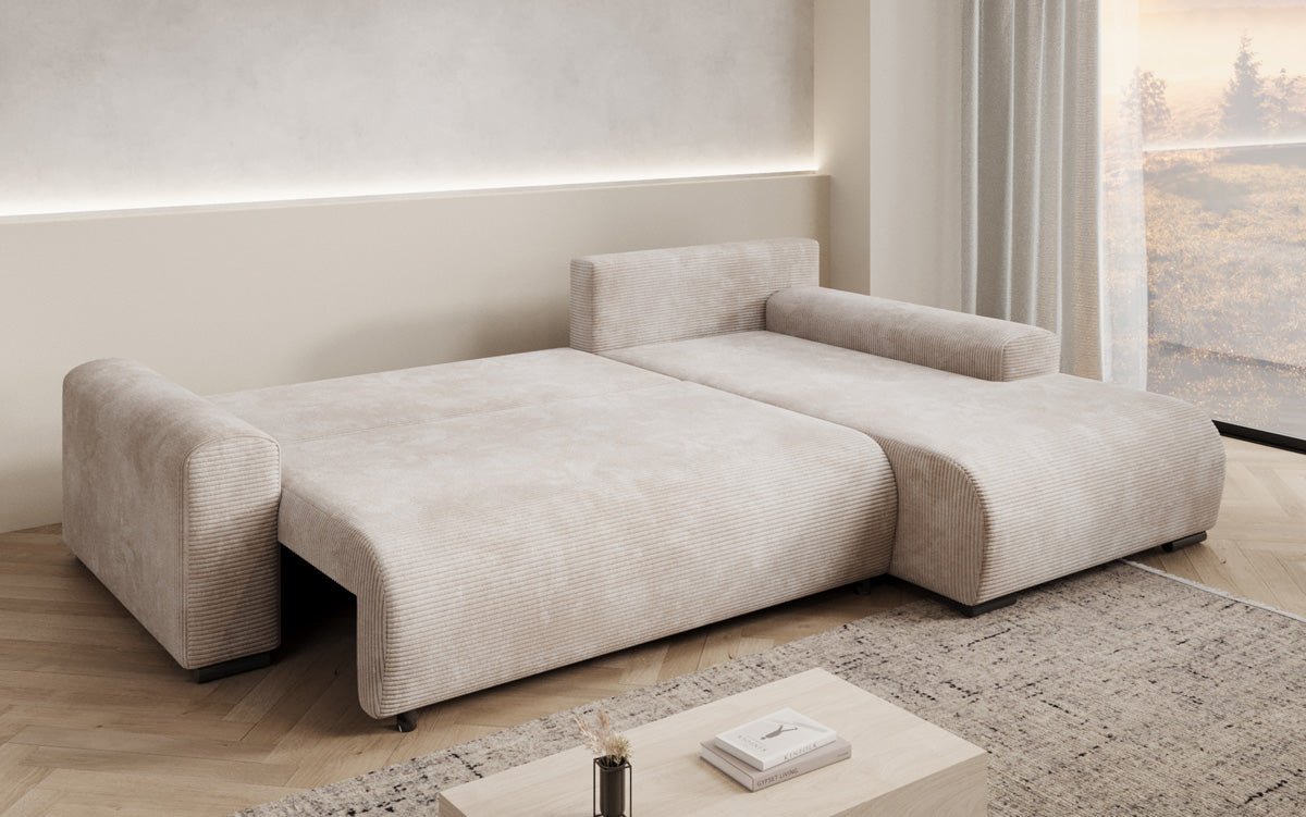 Designer Sofa Hanna mat Schlooffunktioun an Stauraum