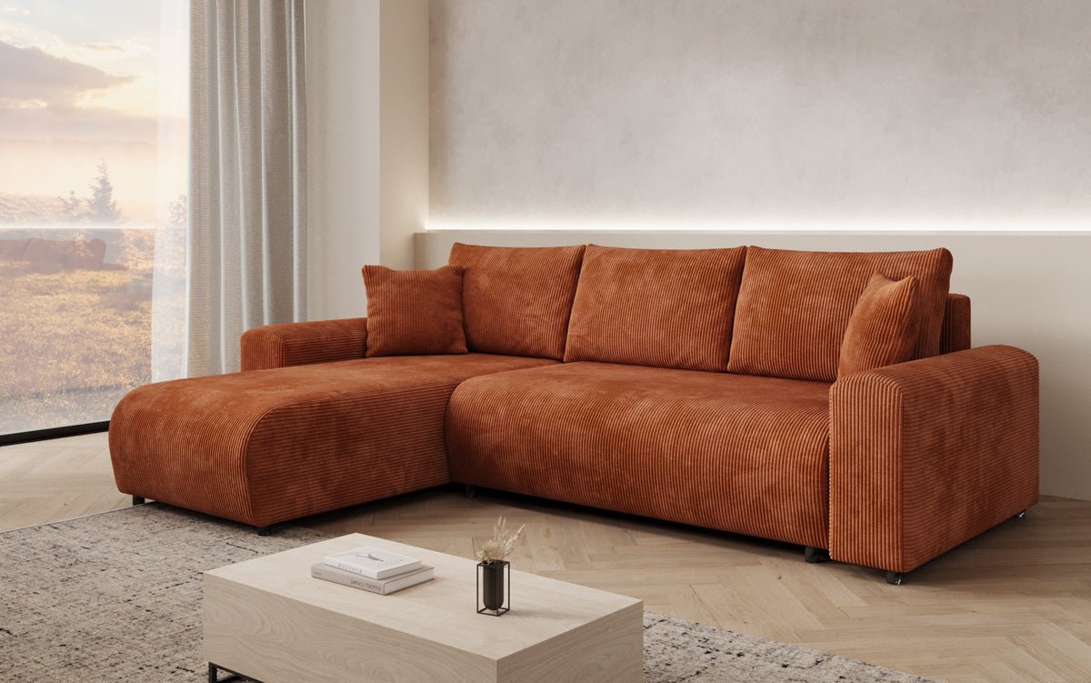 Designer Sofa Hanna mat Schlooffunktioun an Stauraum
