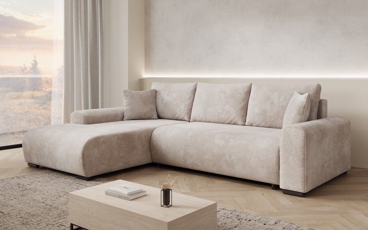 Designer Sofa Hanna mat Schlooffunktioun an Stauraum
