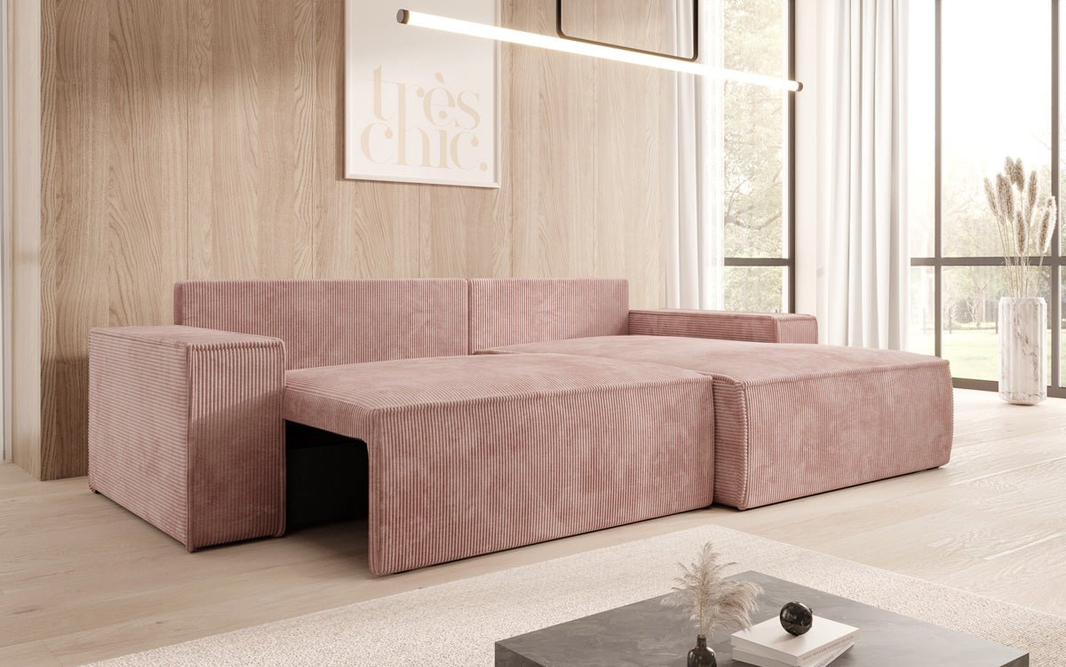 Designer Sofa Corino aus Cord mat Schloof- a Klapfunktioun