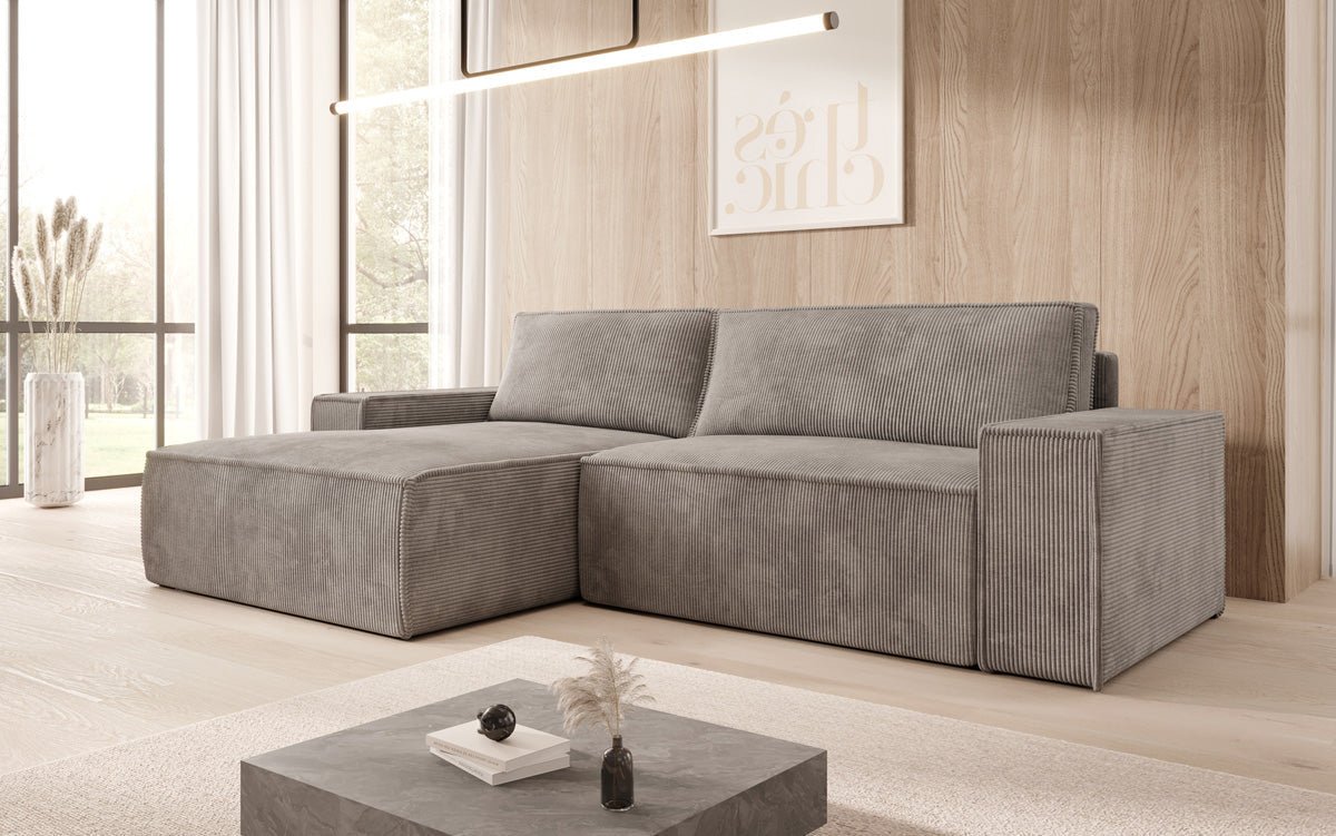 Designer Sofa Corino aus Cord mat Schloof- a Klapfunktioun