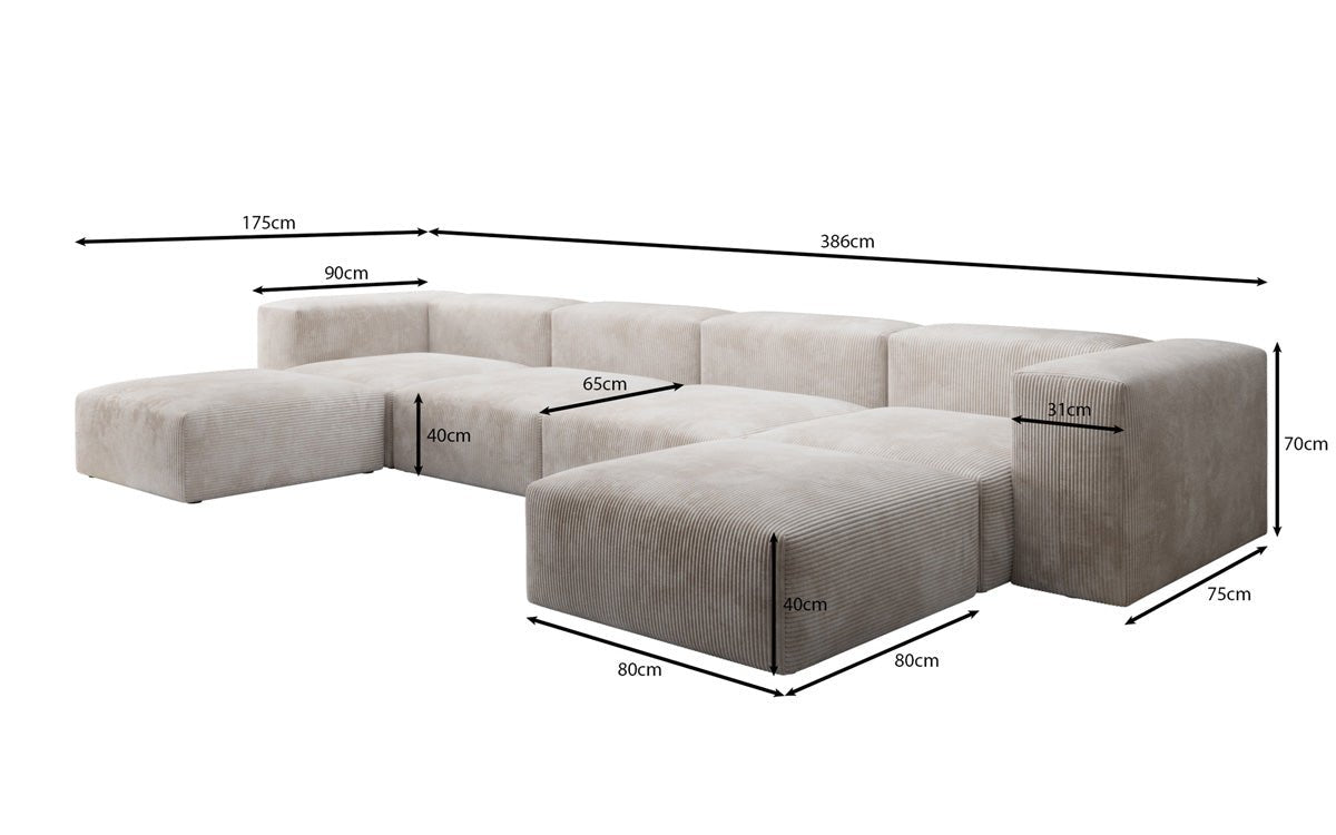 Designer U Sofa Snug aus Kord