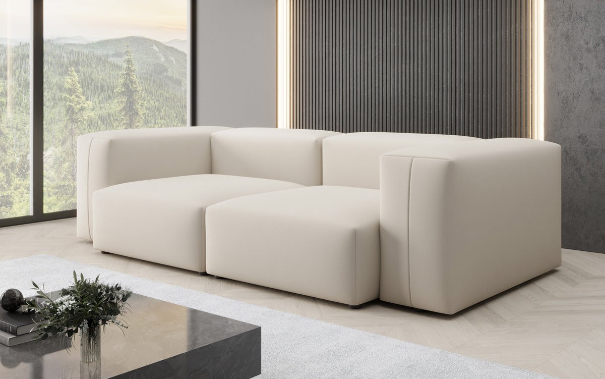 Designer 2 Sëtz Sofa Snug am Stoff