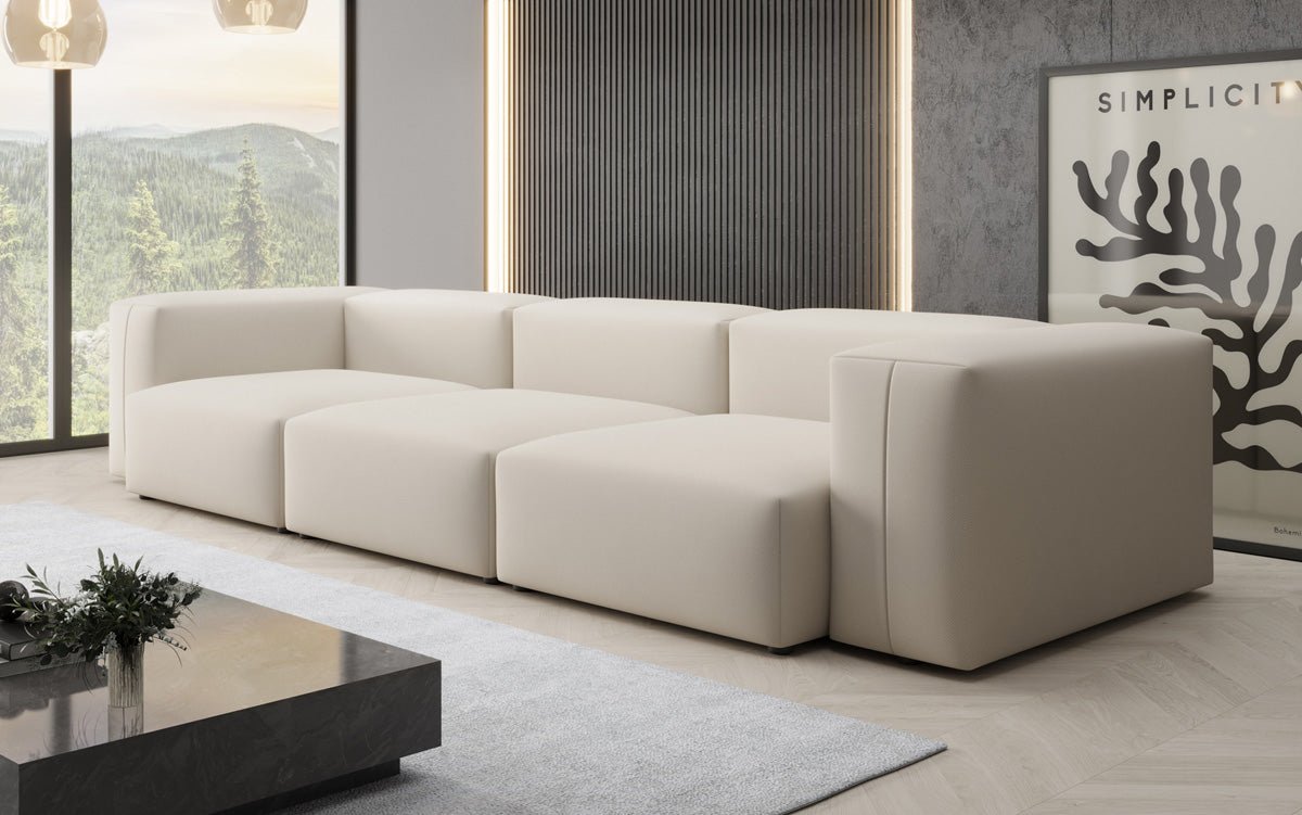Designer 3 Sëtz Sofa Snug am Stoff