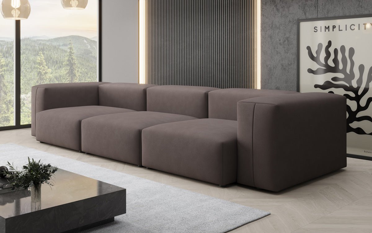 Designer 3 Sëtz Sofa Snug am Stoff