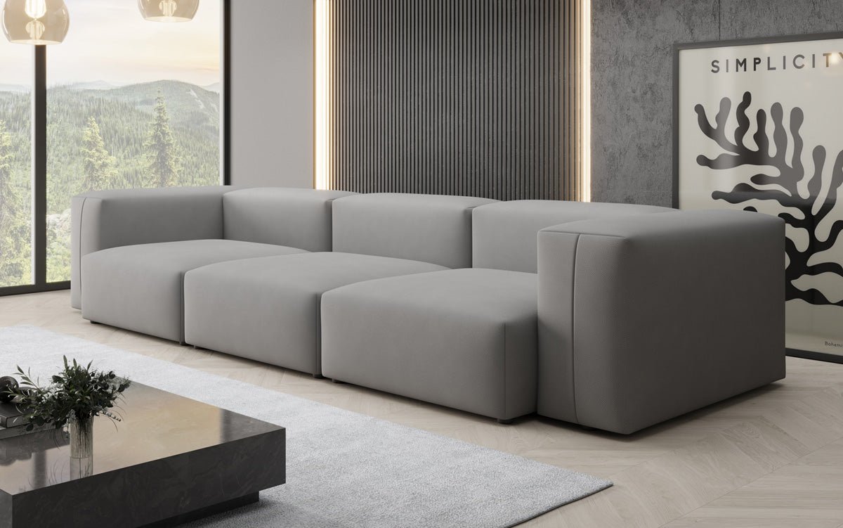 Designer 3 Sëtz Sofa Snug am Stoff