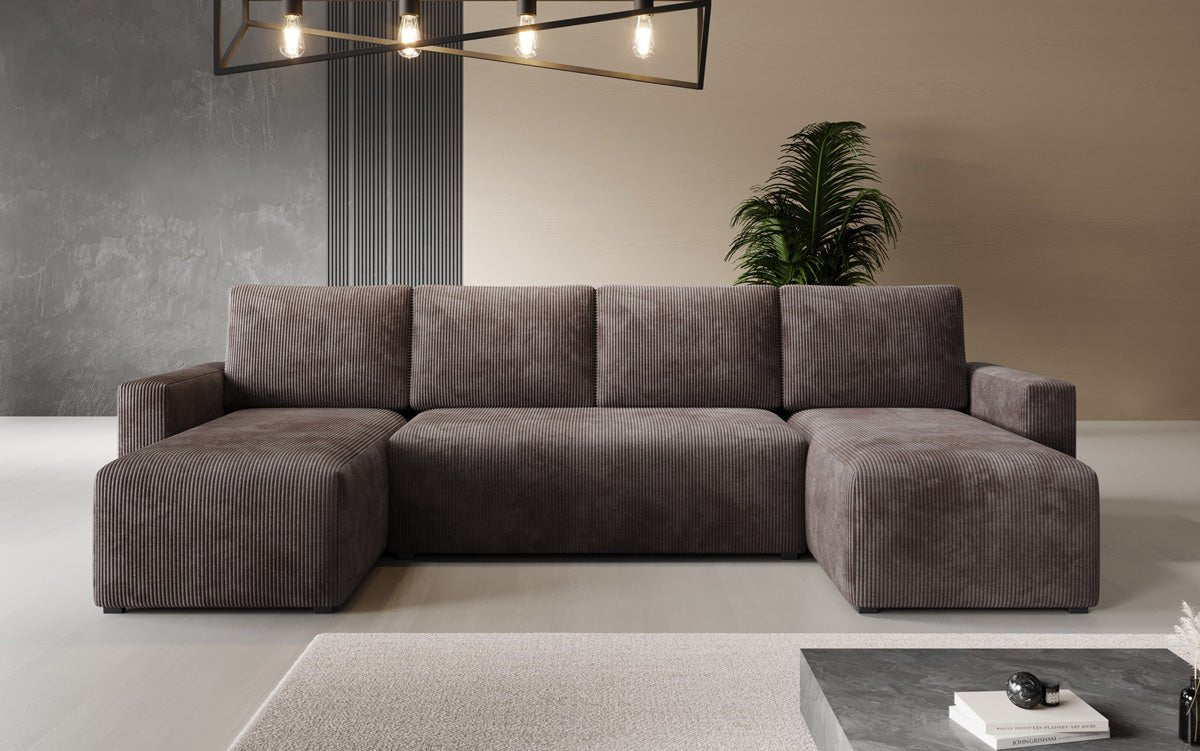 Designer Sofa Melva U mat Schloof- a Klapfunktioun a Kord