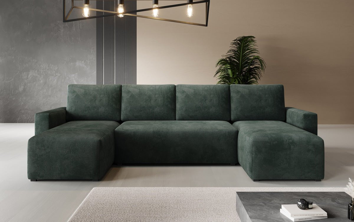 Designer Sofa Melva U mat Schloof- a Klapfunktioun a Kord