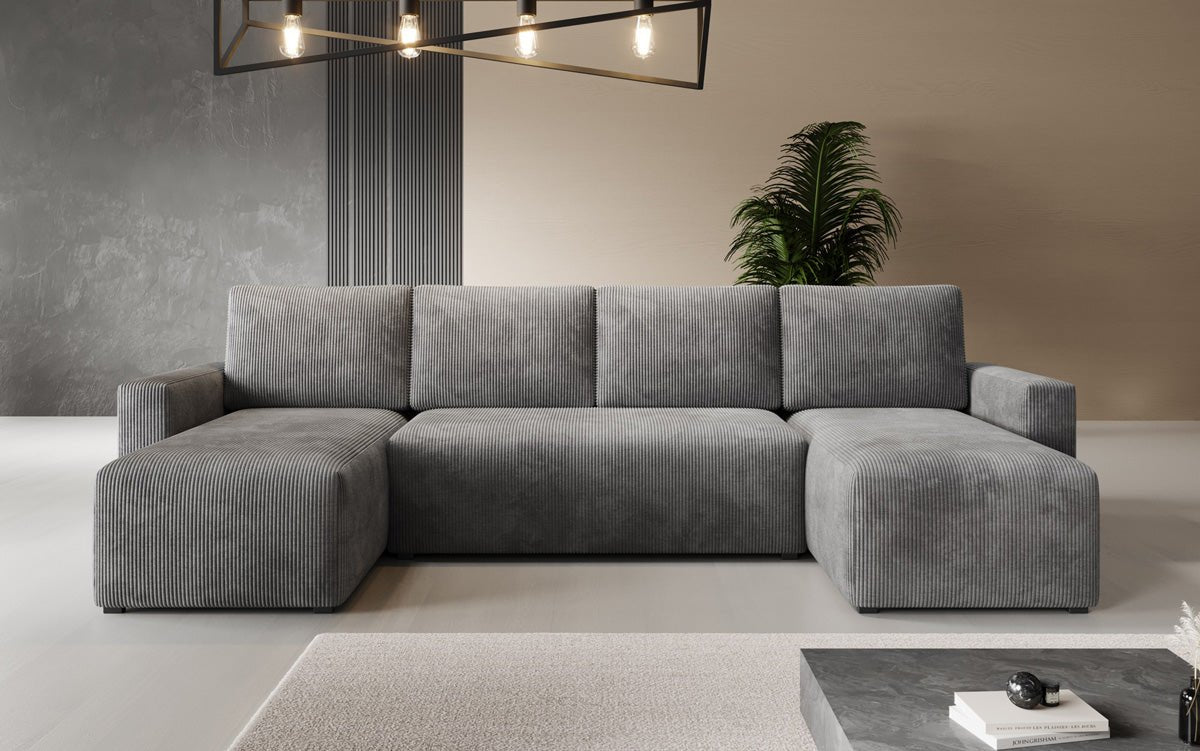 Designer Sofa Melva U mat Schloof- a Klapfunktioun a Kord