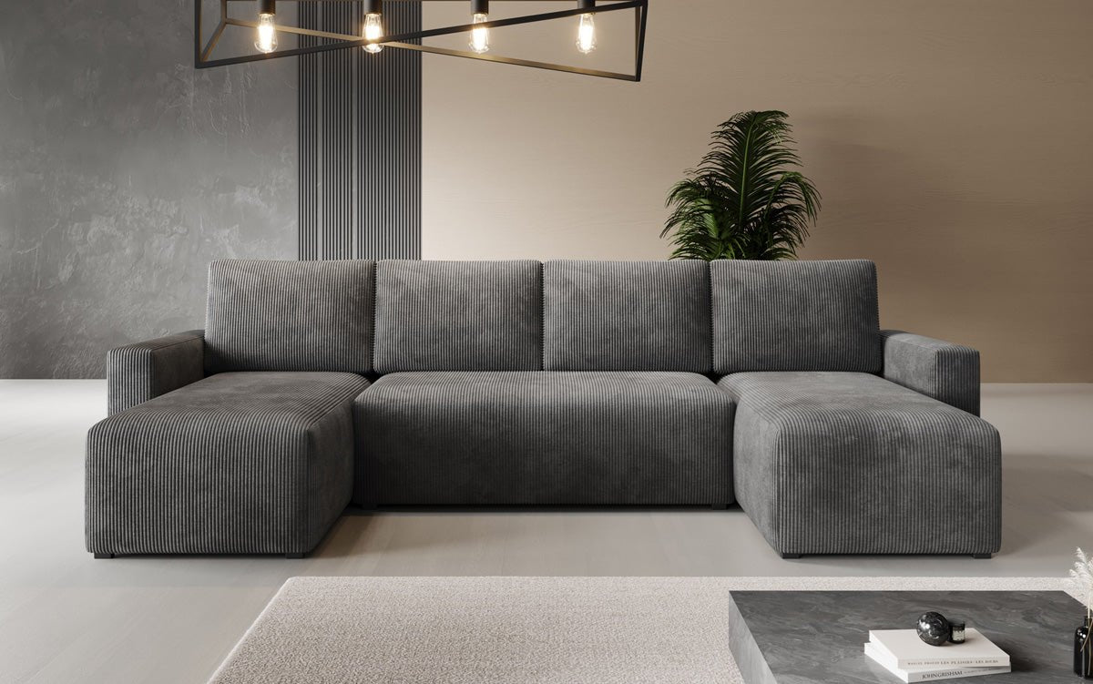 Designer Sofa Melva U mat Schloof- a Klapfunktioun a Kord