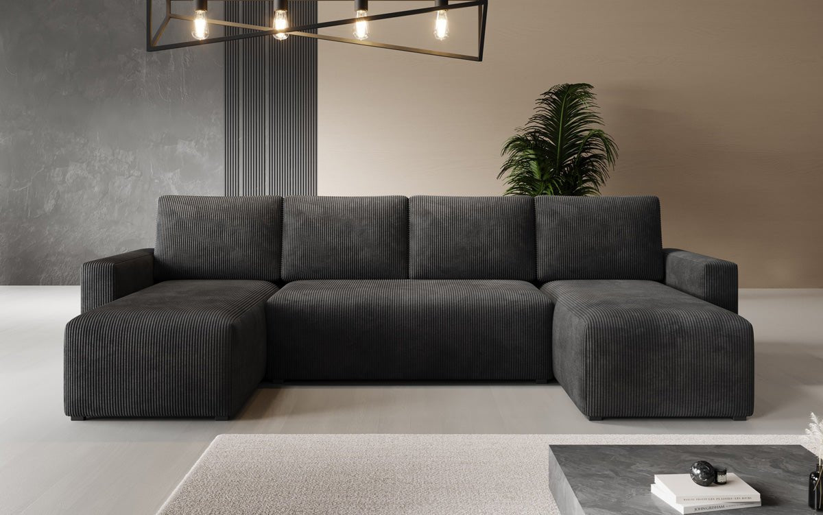 Designer Sofa Melva U mat Schloof- a Klapfunktioun a Kord