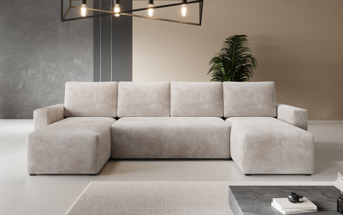 Designer Sofa Melva U mat Schloof- a Klapfunktioun a Kord