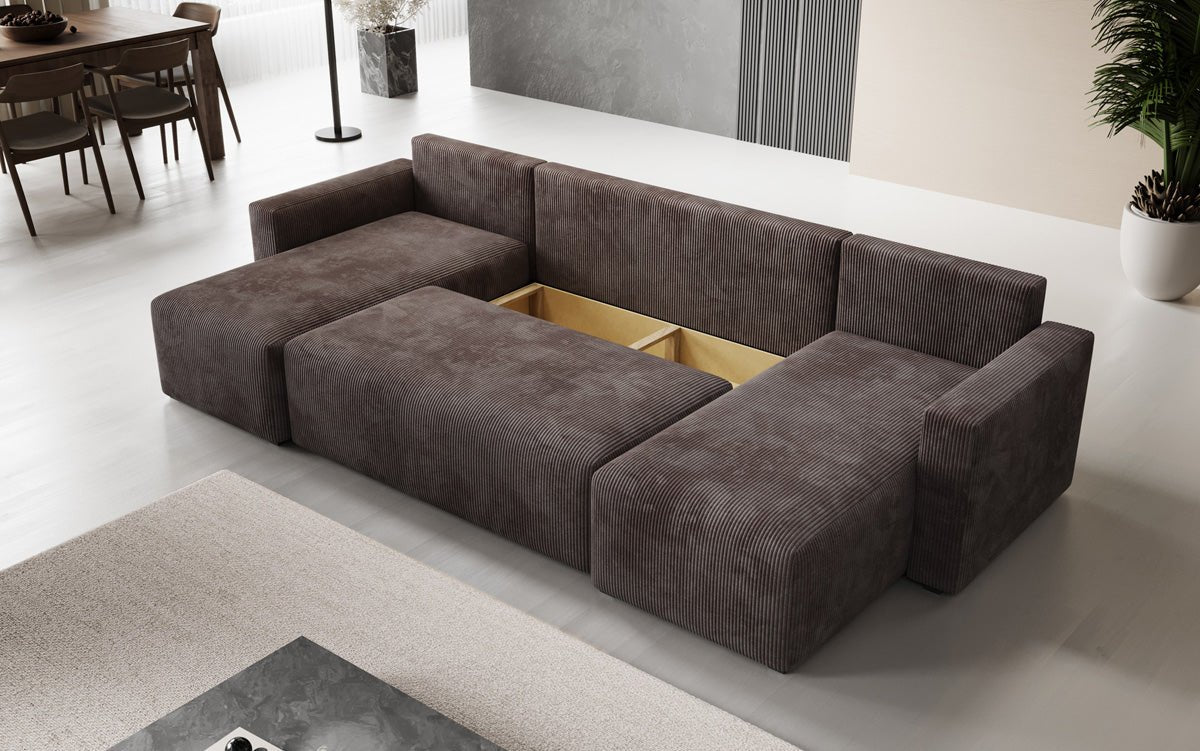 Designer Sofa Melva U mat Schloof- a Klapfunktioun a Kord