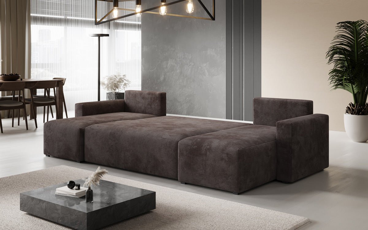 Designer Sofa Melva U mat Schloof- a Klapfunktioun a Kord