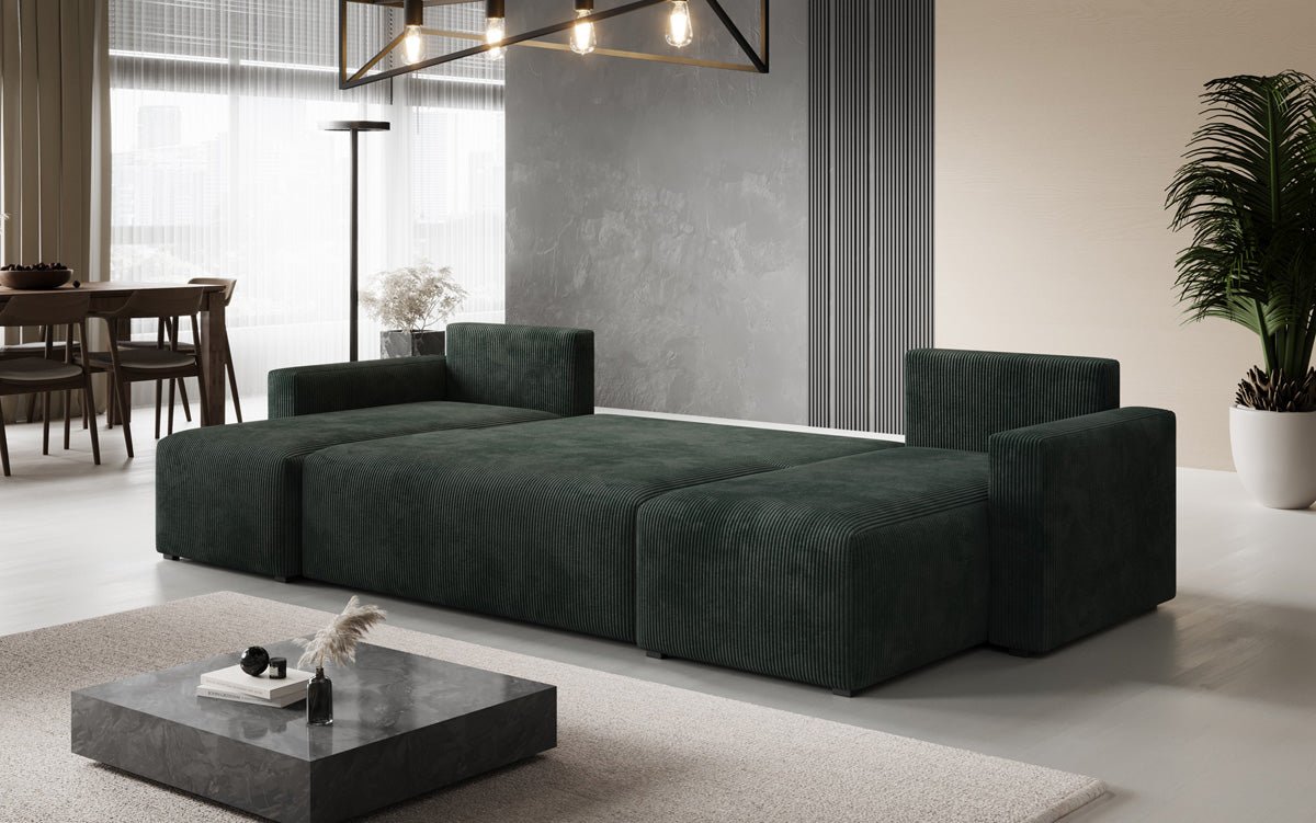 Designer Sofa Melva U mat Schloof- a Klapfunktioun a Kord