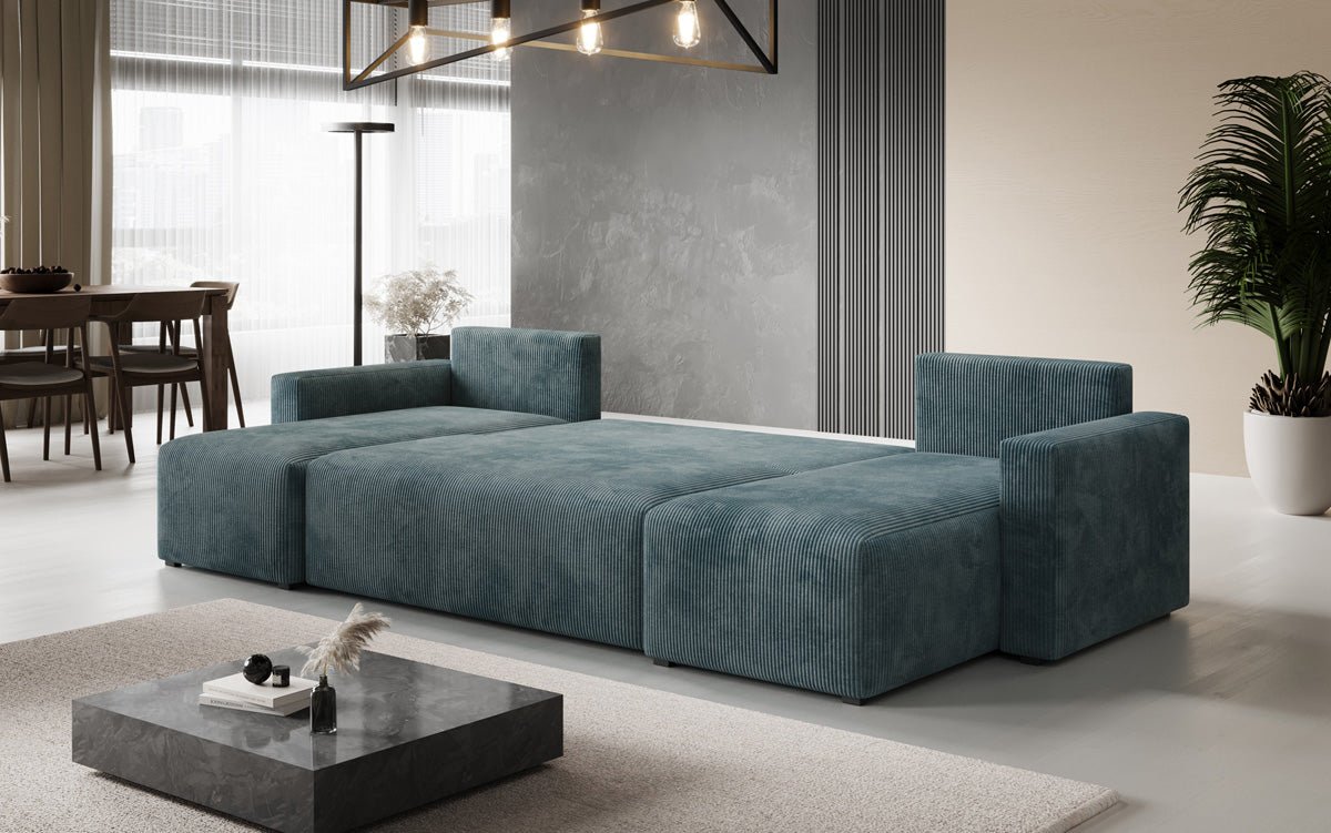 Designer Sofa Melva U mat Schloof- a Klapfunktioun a Kord