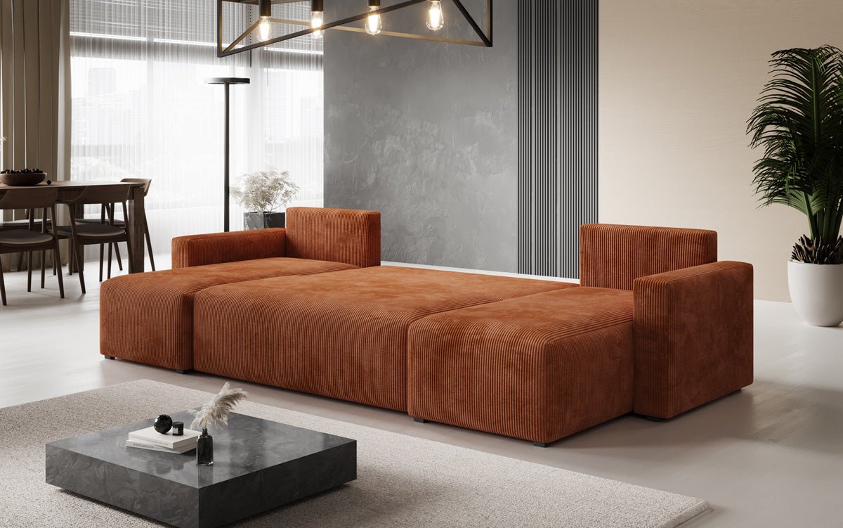 Designer Sofa Melva U mat Schloof- a Klapfunktioun a Kord
