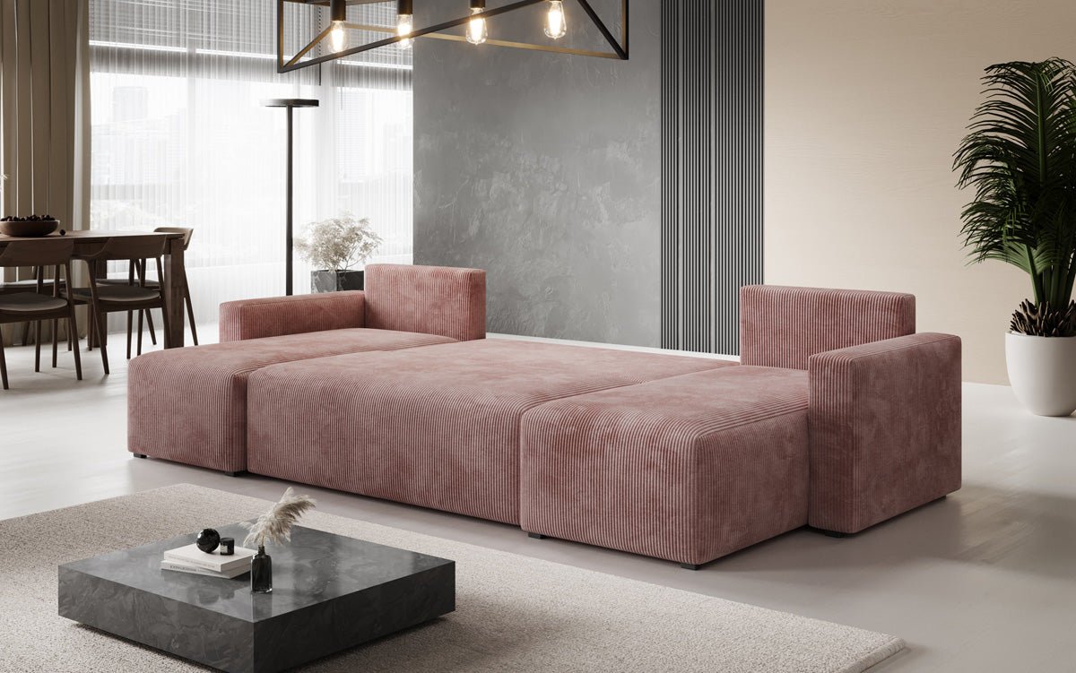 Designer Sofa Melva U mat Schloof- a Klapfunktioun a Kord