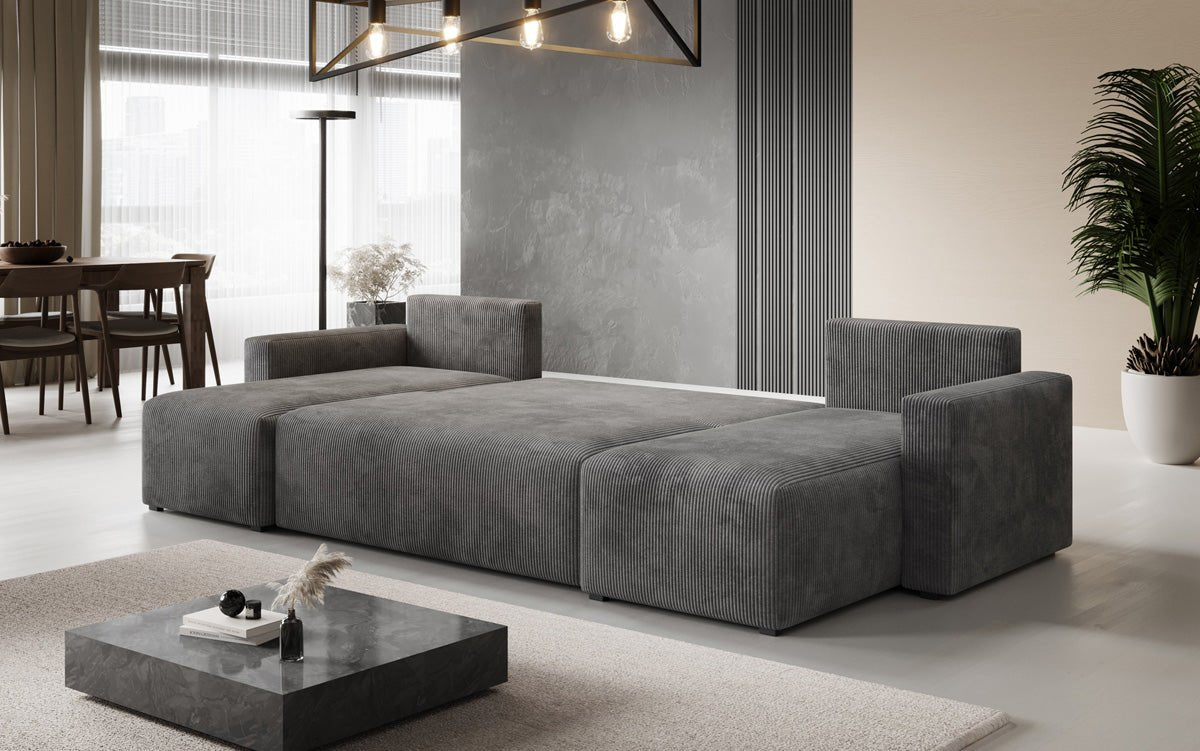 Designer Sofa Melva U mat Schloof- a Klapfunktioun a Kord