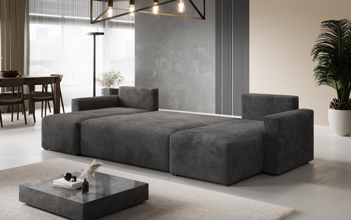 Designer Sofa Melva U mat Schloof- a Klapfunktioun a Kord