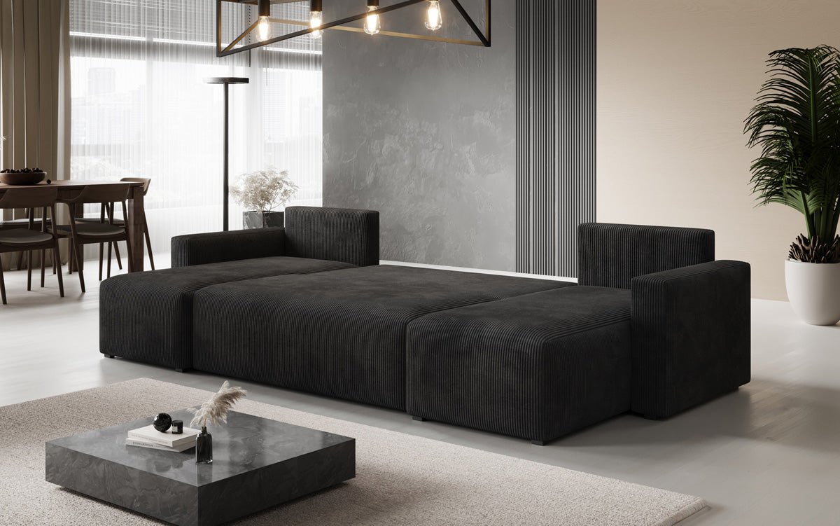 Designer Sofa Melva U mat Schloof- a Klapfunktioun a Kord