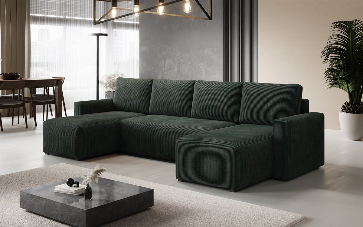 Designer Sofa Melva U mat Schloof- a Klapfunktioun a Kord