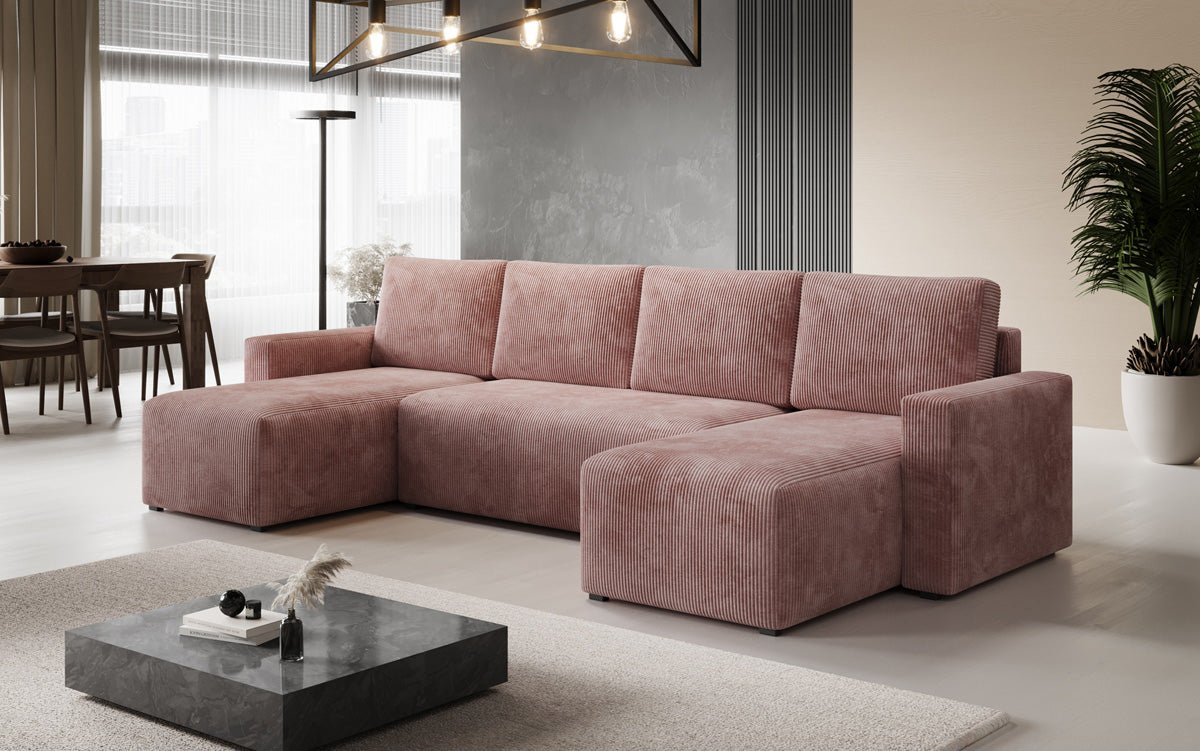 Designer Sofa Melva U mat Schloof- a Klapfunktioun a Kord