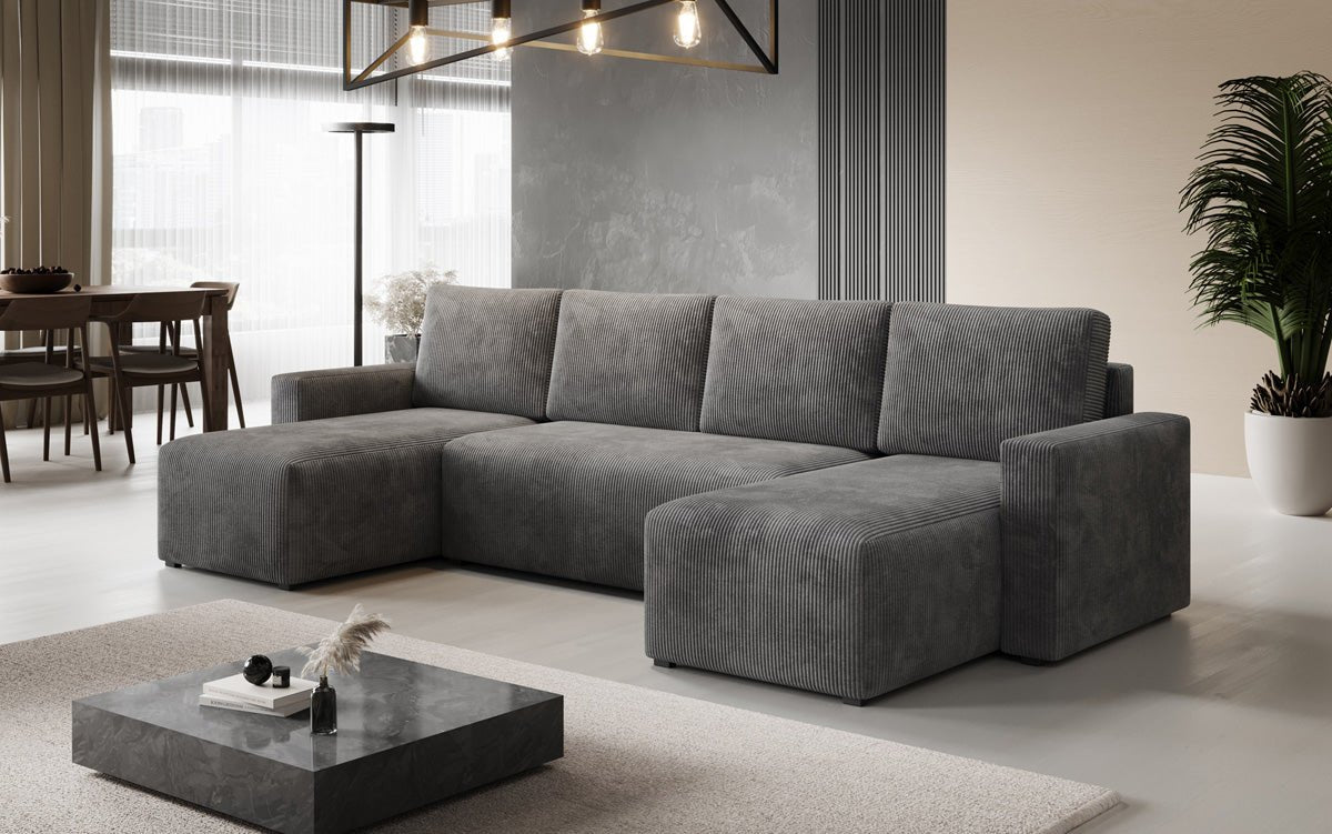 Designer Sofa Melva U mat Schloof- a Klapfunktioun a Kord