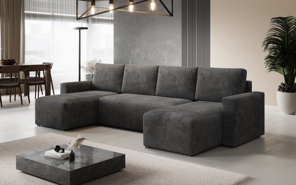 Designer Sofa Melva U mat Schloof- a Klapfunktioun a Kord