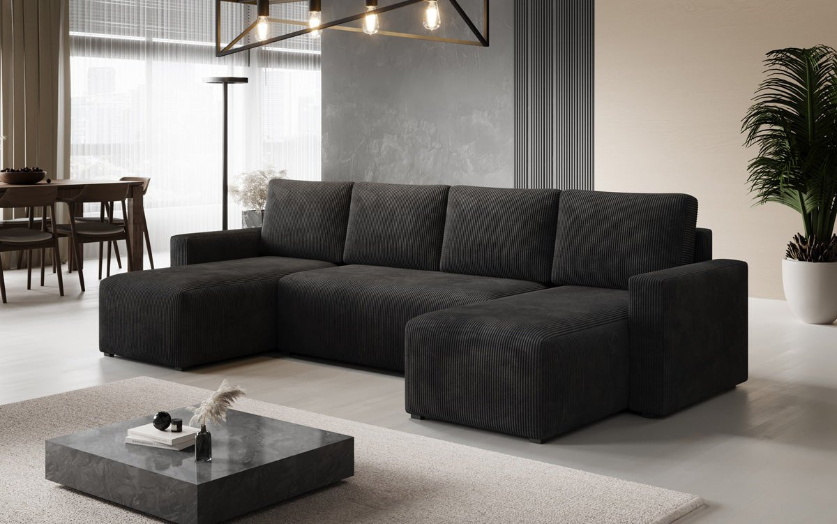 Designer Sofa Melva U mat Schloof- a Klapfunktioun a Kord
