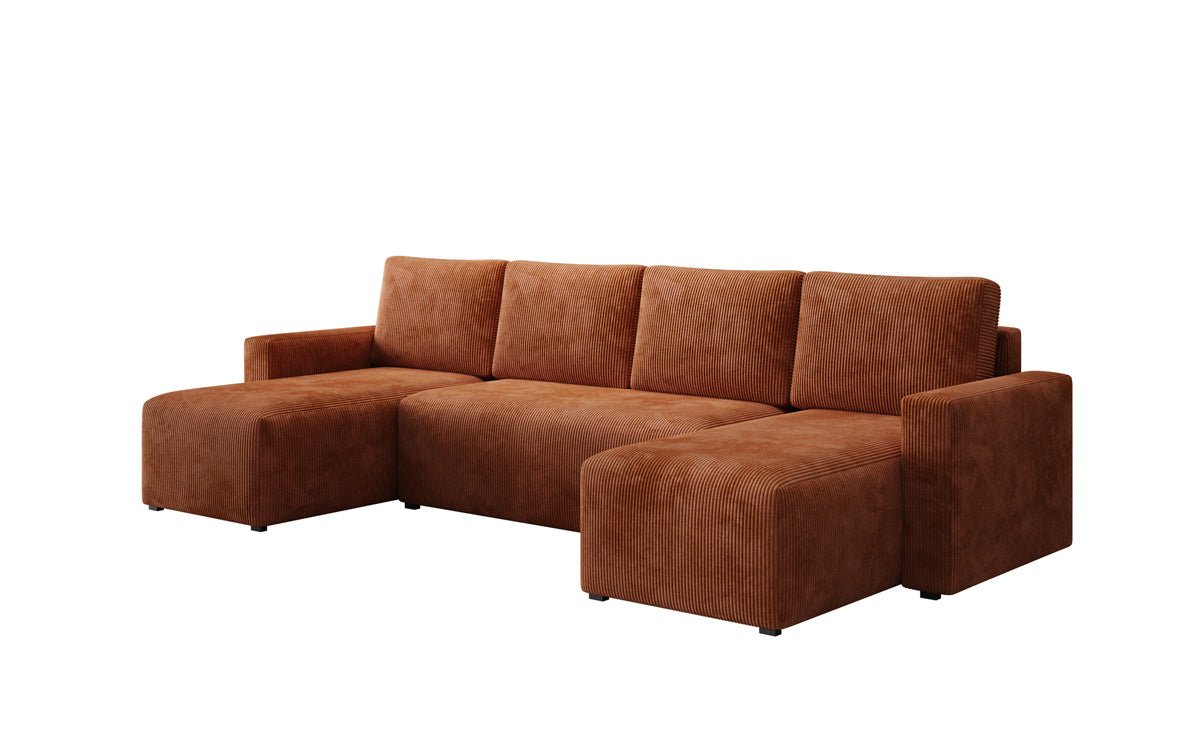 Designer Sofa Melva U mat Schloof- a Klapfunktioun a Kord