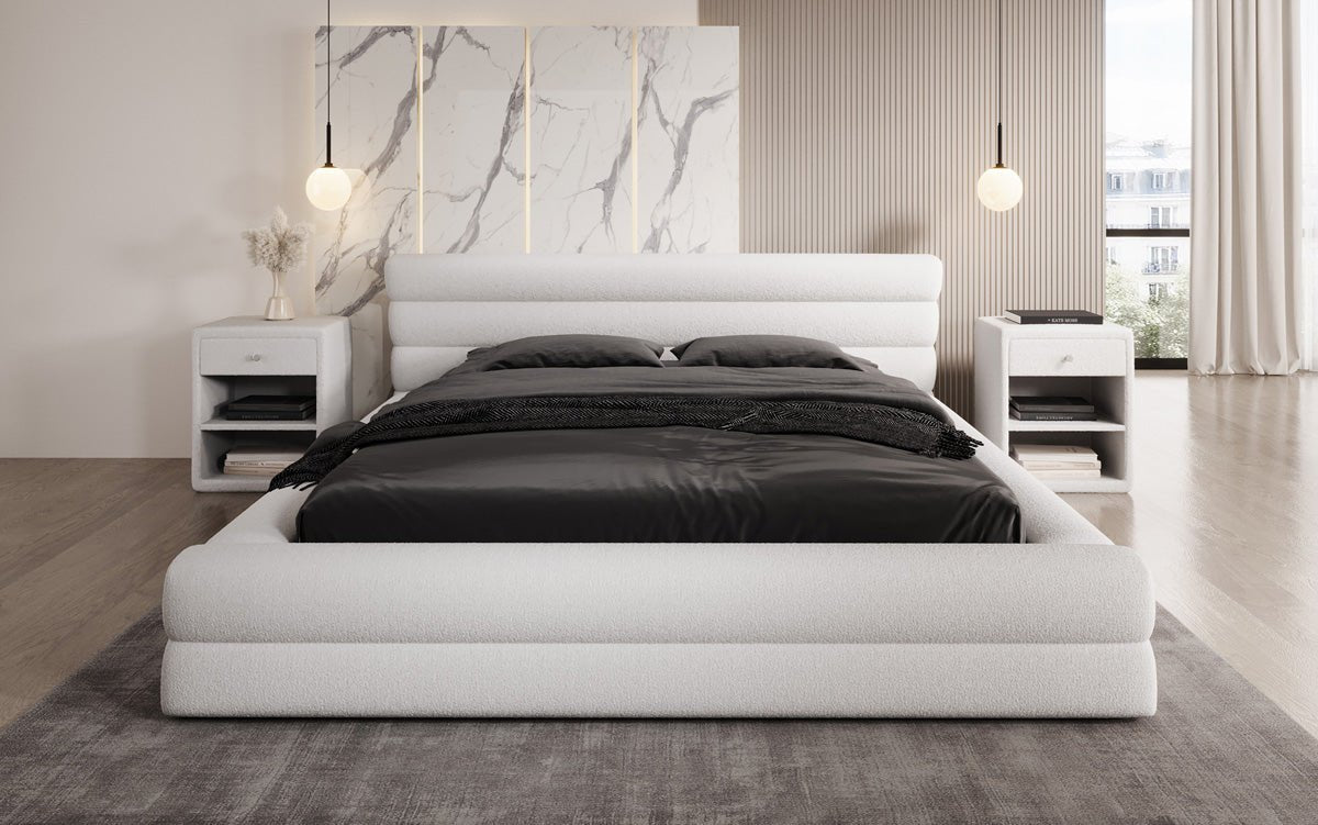 Designer Polsterbett Velana Bouclé mat Stauraum