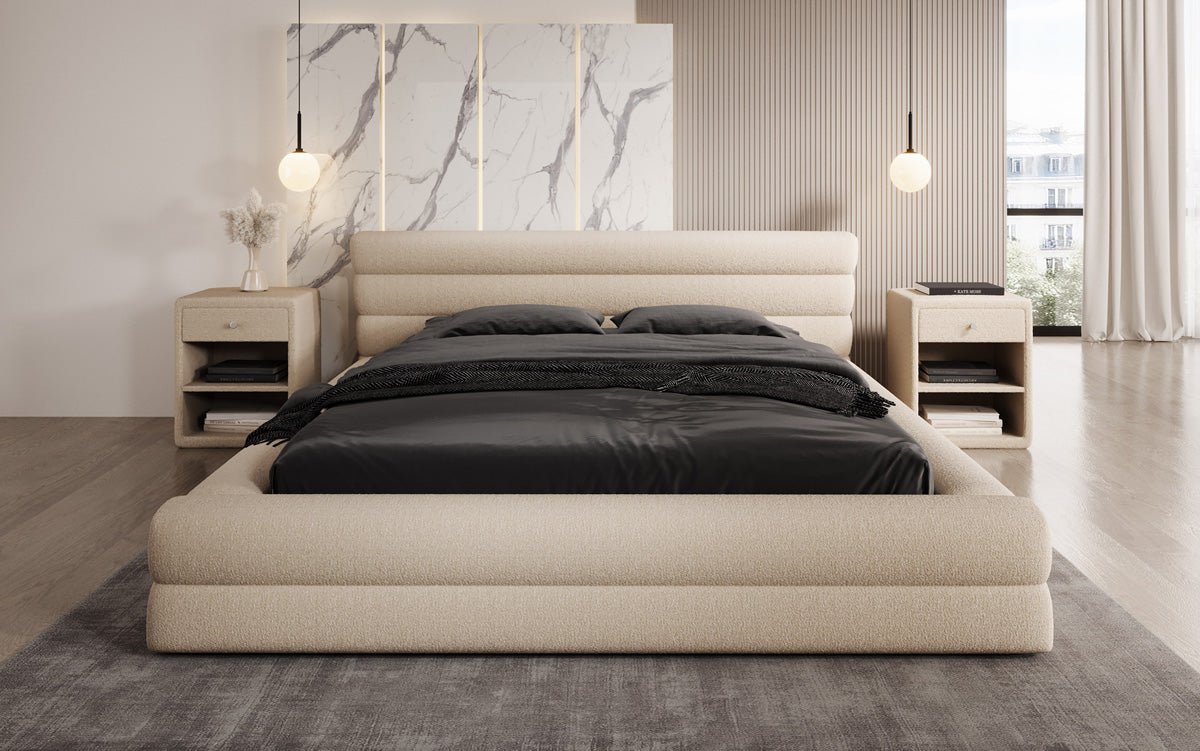 Designer Polsterbett Velana Bouclé mat Stauraum