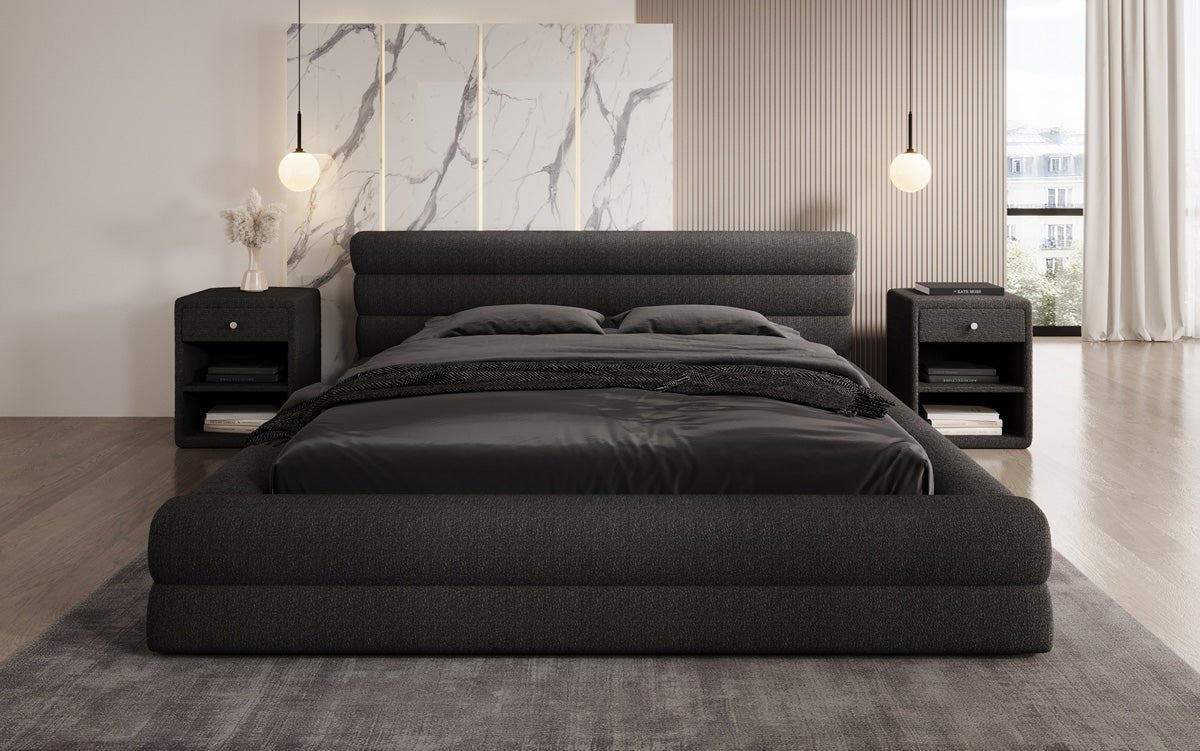 Designer Polsterbett Velana Bouclé mat Stauraum