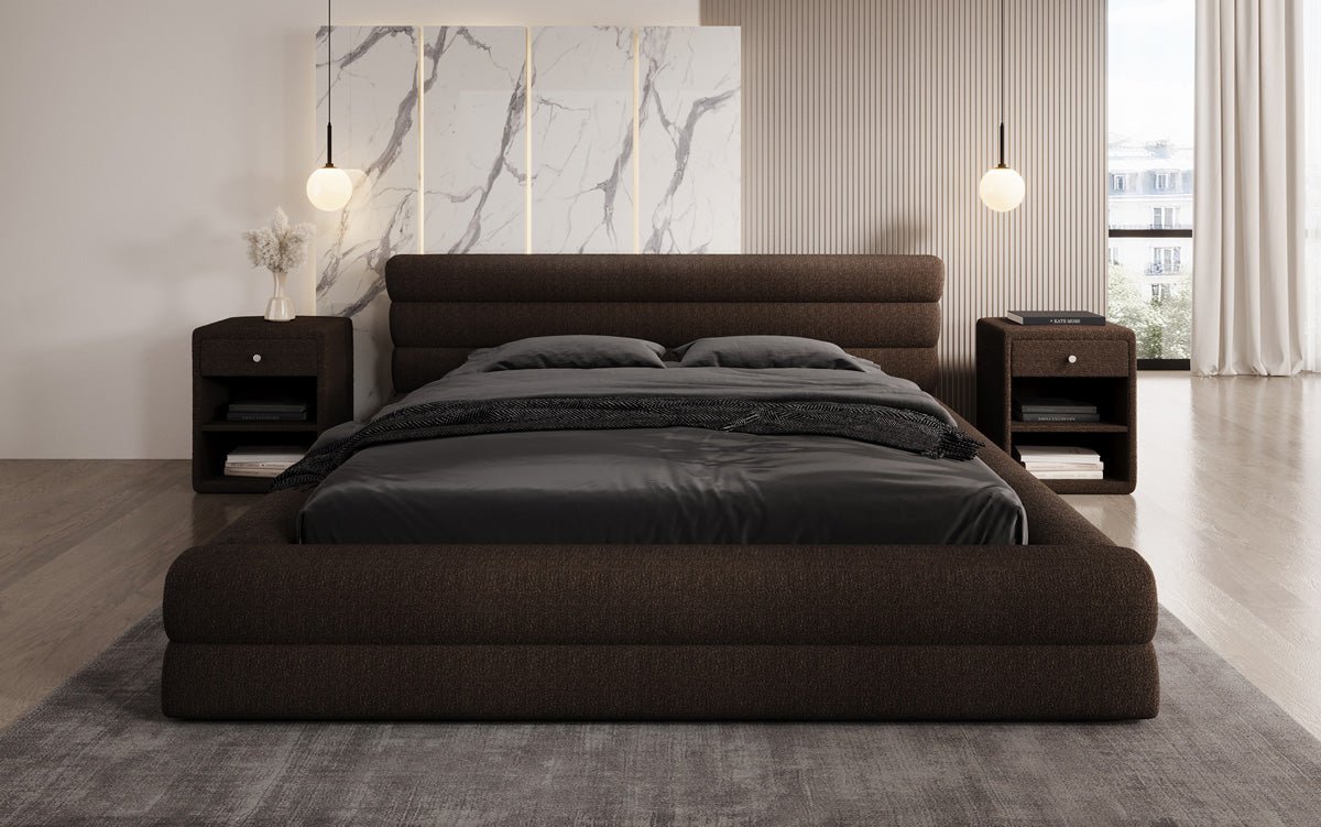 Designer Polsterbett Velana Bouclé mat Stauraum