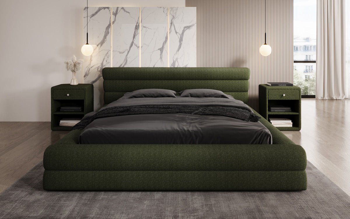 Designer Polsterbett Velana Bouclé mat Stauraum