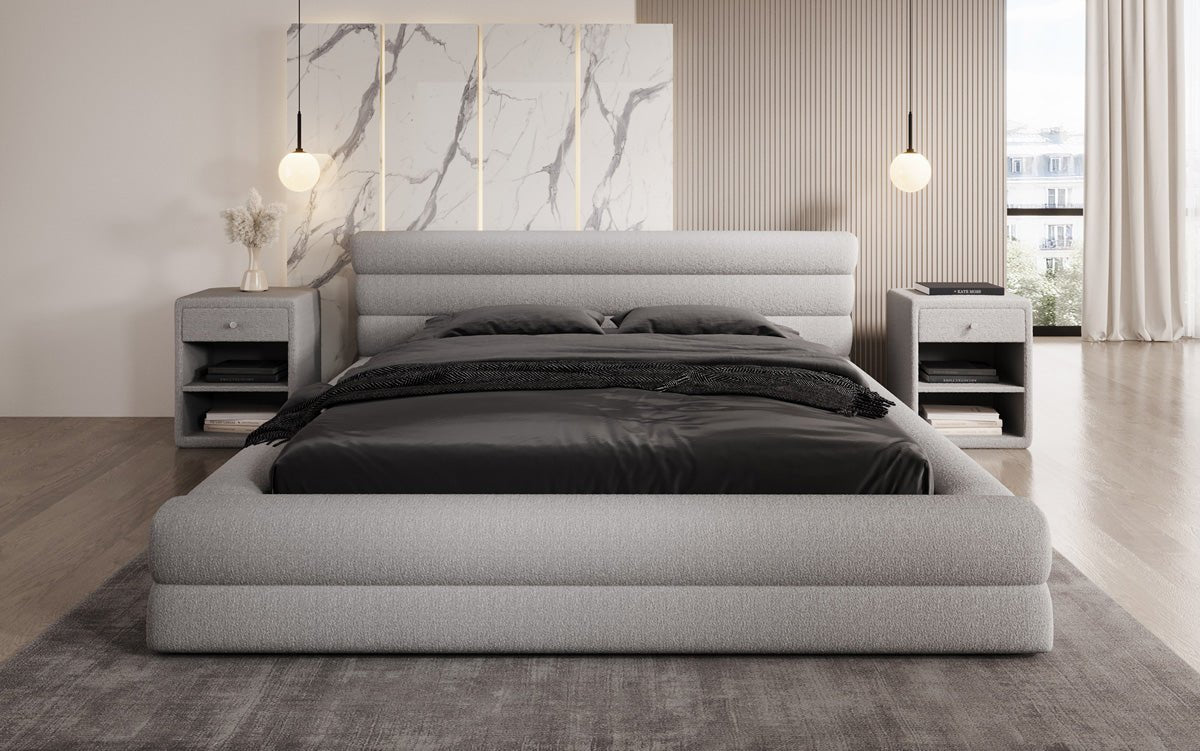 Designer Polsterbett Velana Bouclé mat Stauraum