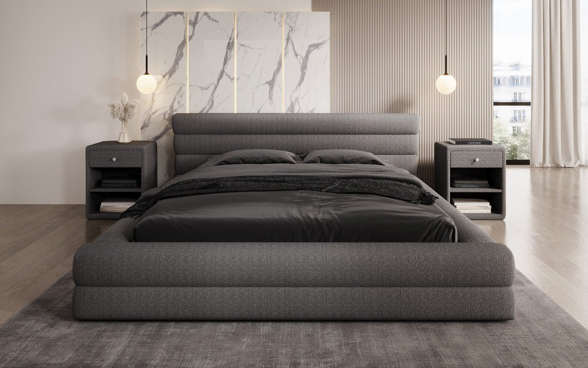 Designer Polsterbett Velana Bouclé mat Stauraum