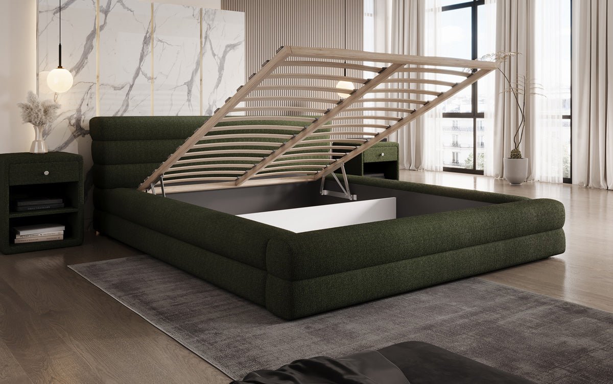 Designer Polsterbett Velana Bouclé mat Stauraum