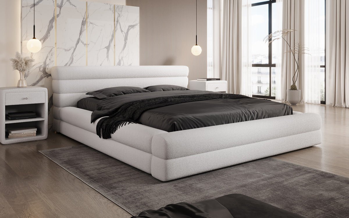 Designer Polsterbett Velana Bouclé mat Stauraum