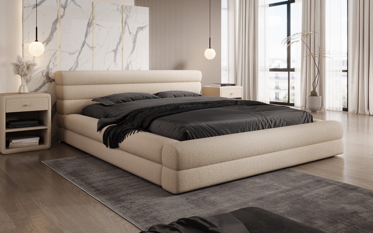 Designer Polsterbett Velana Bouclé mat Stauraum