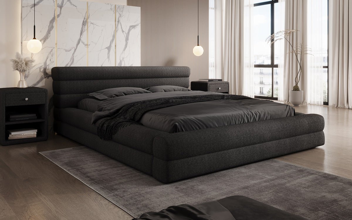 Designer Polsterbett Velana Bouclé mat Stauraum