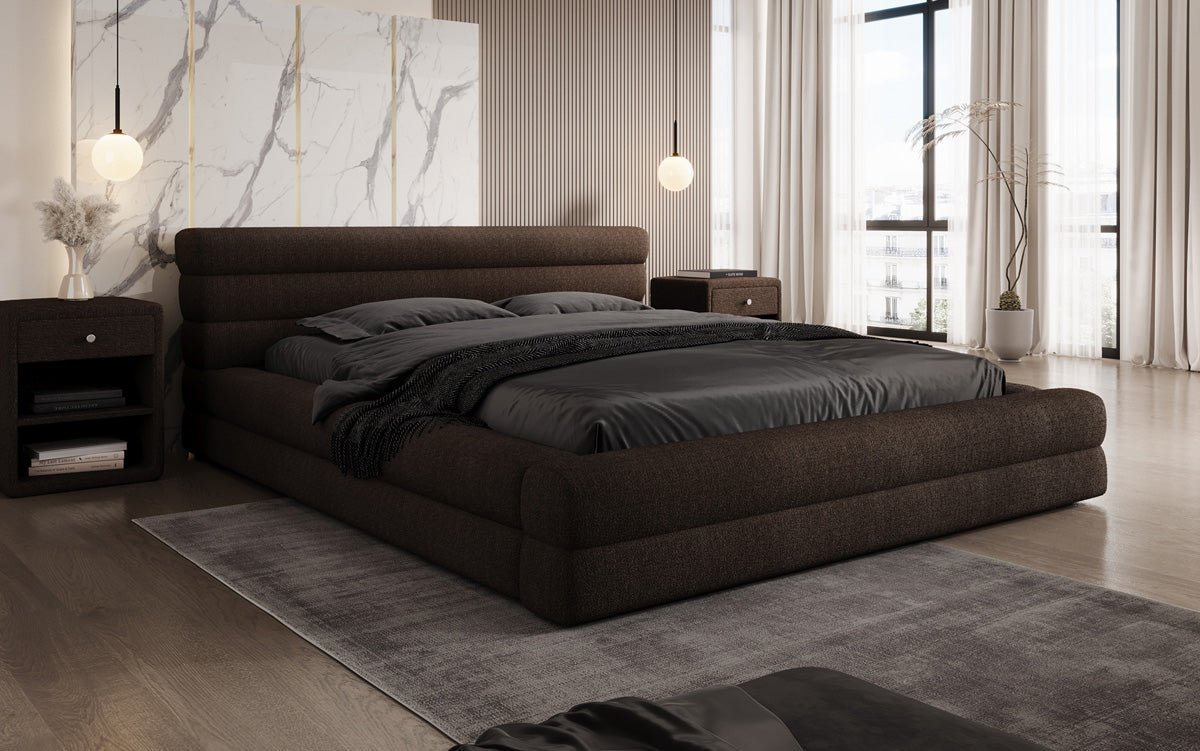 Designer Polsterbett Velana Bouclé mat Stauraum