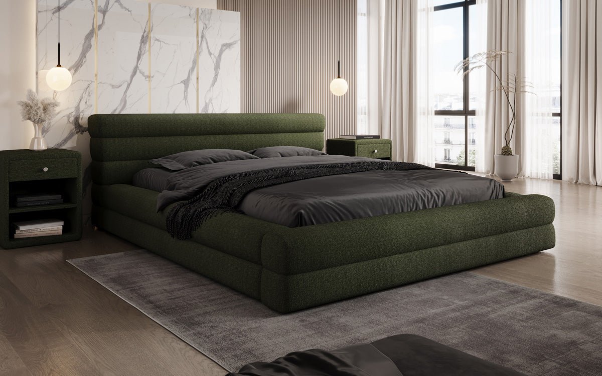 Designer Polsterbett Velana Bouclé mat Stauraum