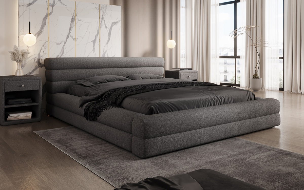 Designer Polsterbett Velana Bouclé mat Stauraum