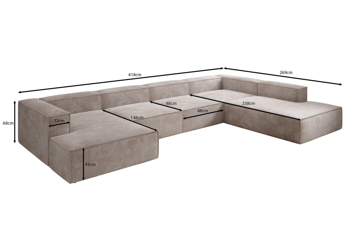 Designer Sofa Lesley U XXL aus Kord