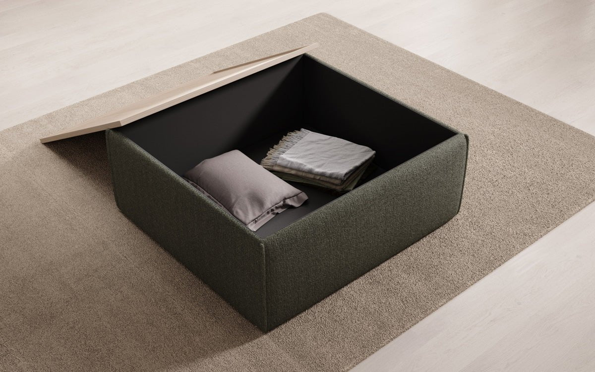 Beistellhocker/Couchtisch Lesley mit Stauraum in Bouclé