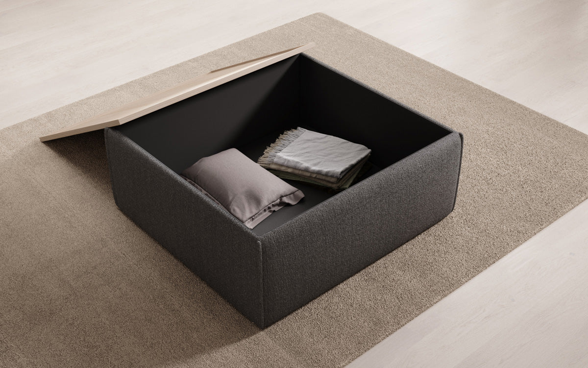 Beistellhocker/Couchtisch Lesley mit Stauraum in Bouclé